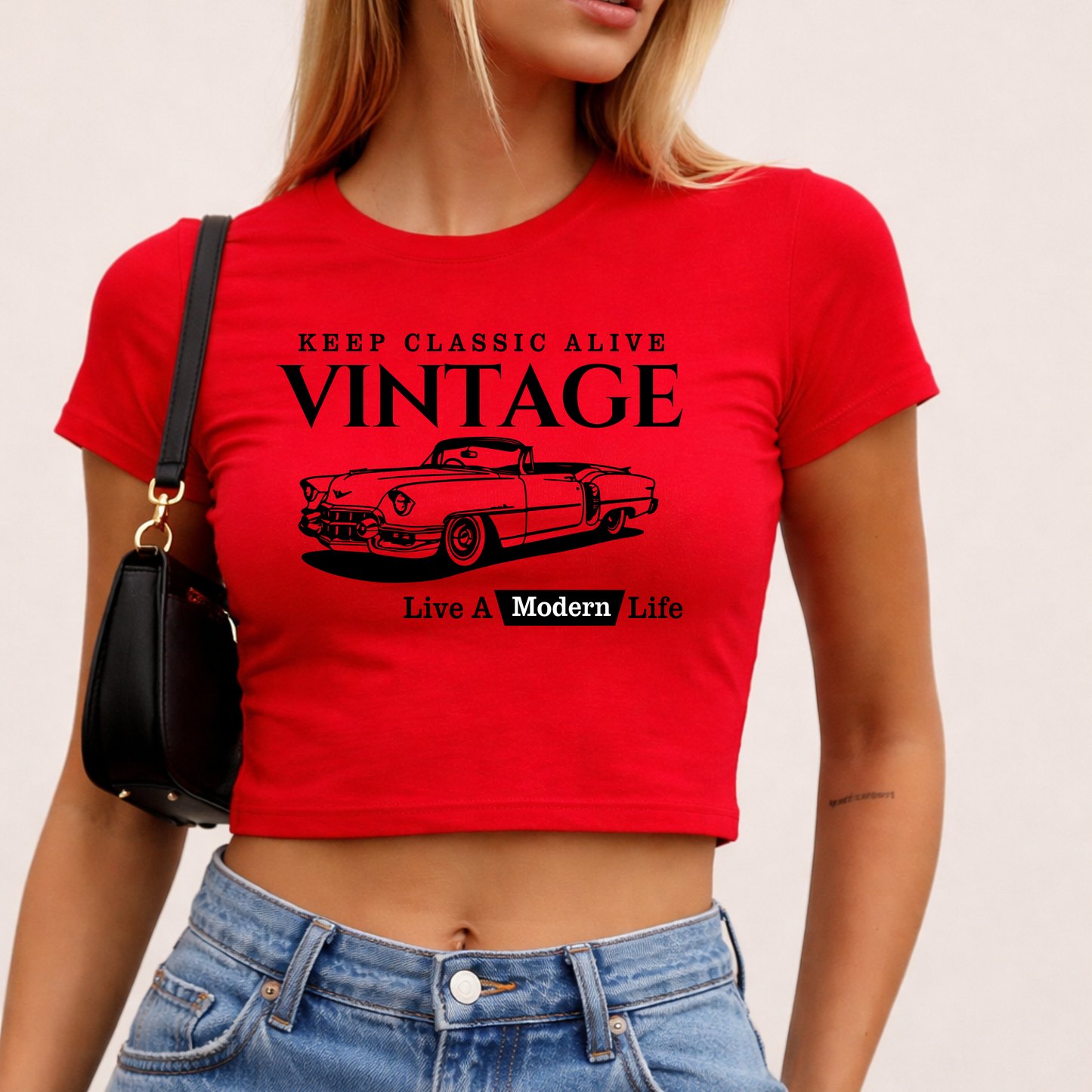 Vintage - Crew Neck Short Sleeve Crop Baby Tee