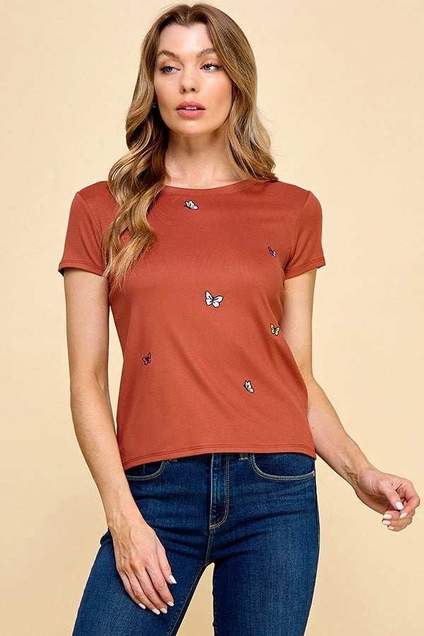 Butterfly Embroidered Baby Tee