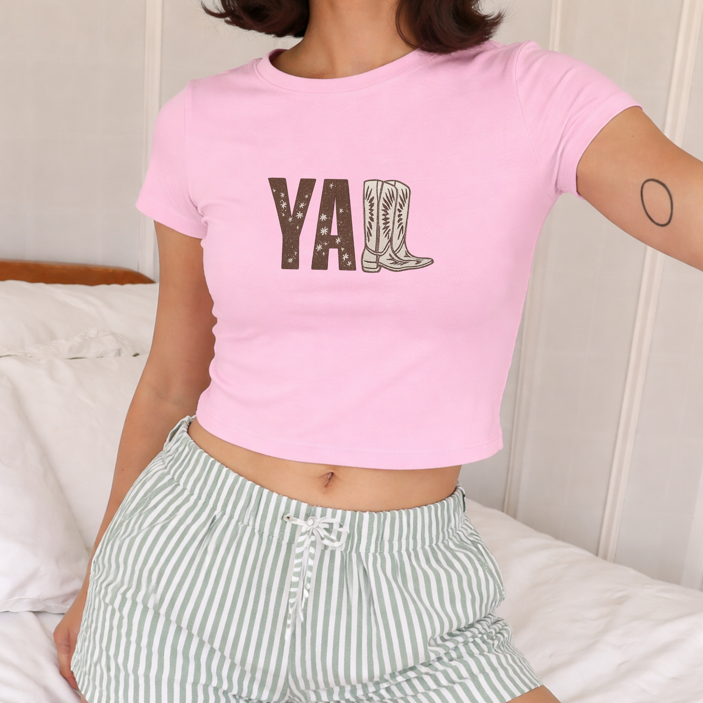 Yall - Crew Neck Short Sleeve Crop Baby Tee