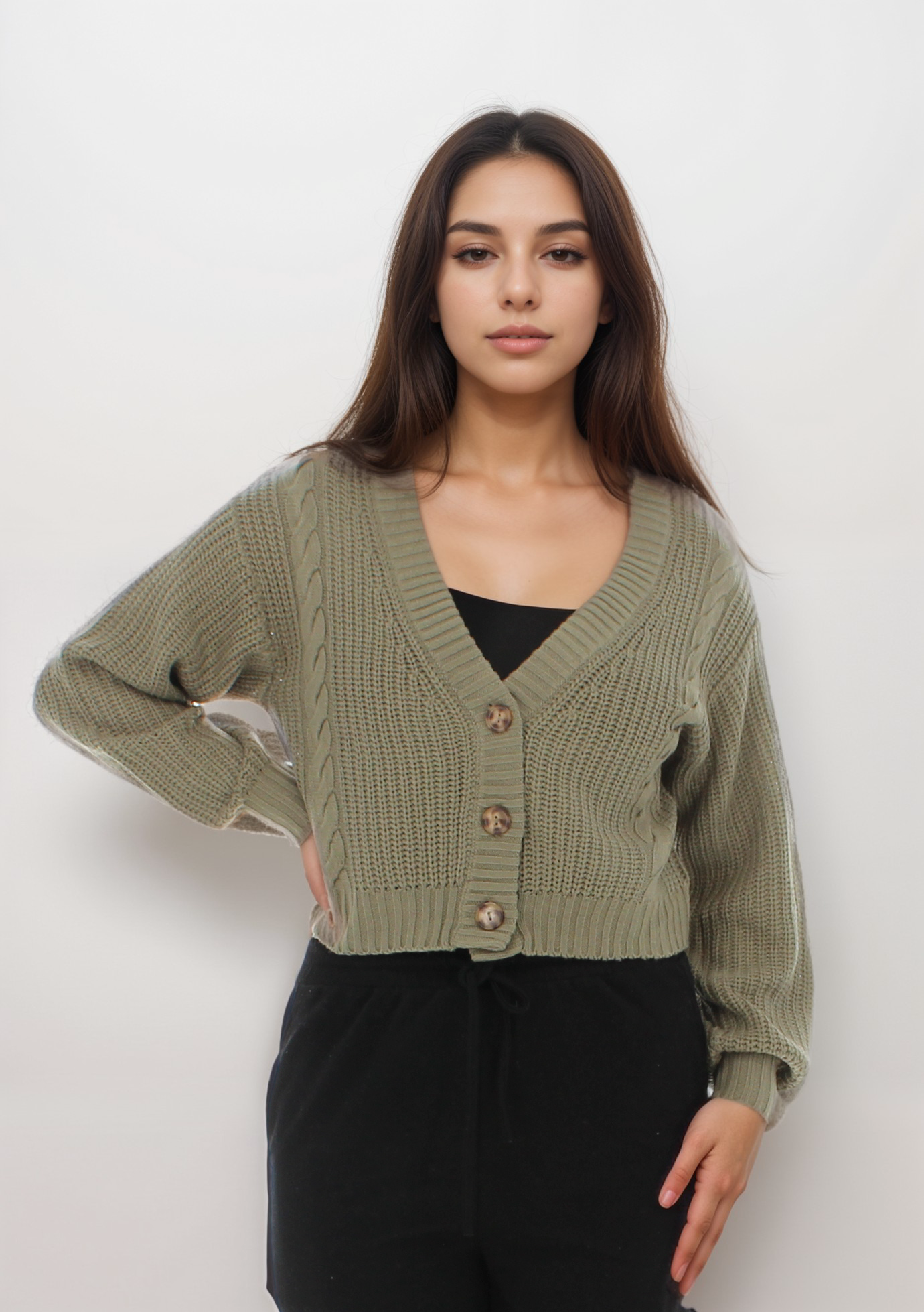 Cropped Knit Cardigan with Button Detail