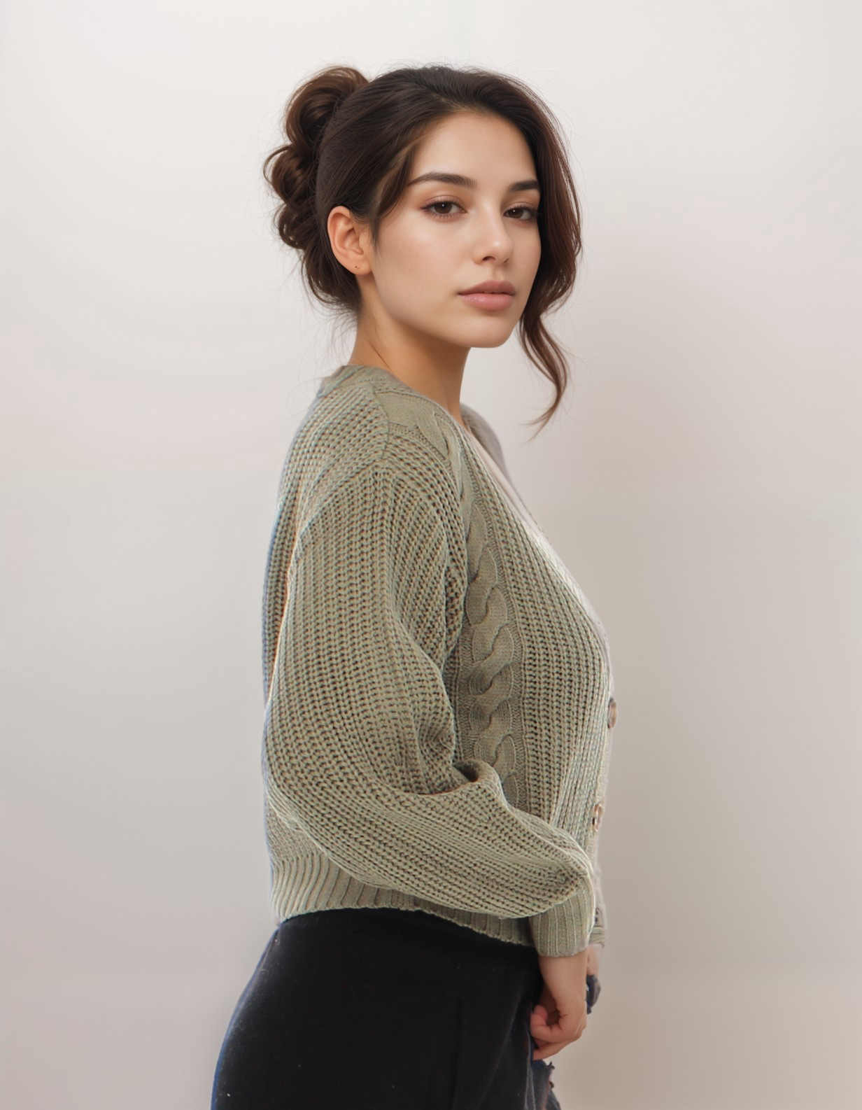 Cropped Knit Cardigan with Button Detail