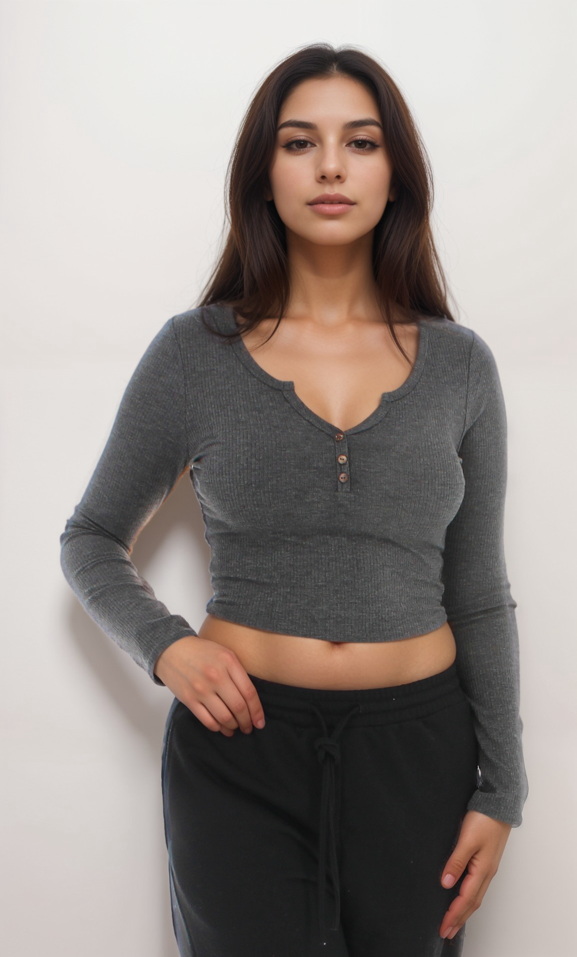 Button-Detail Long Sleeve Crop Top