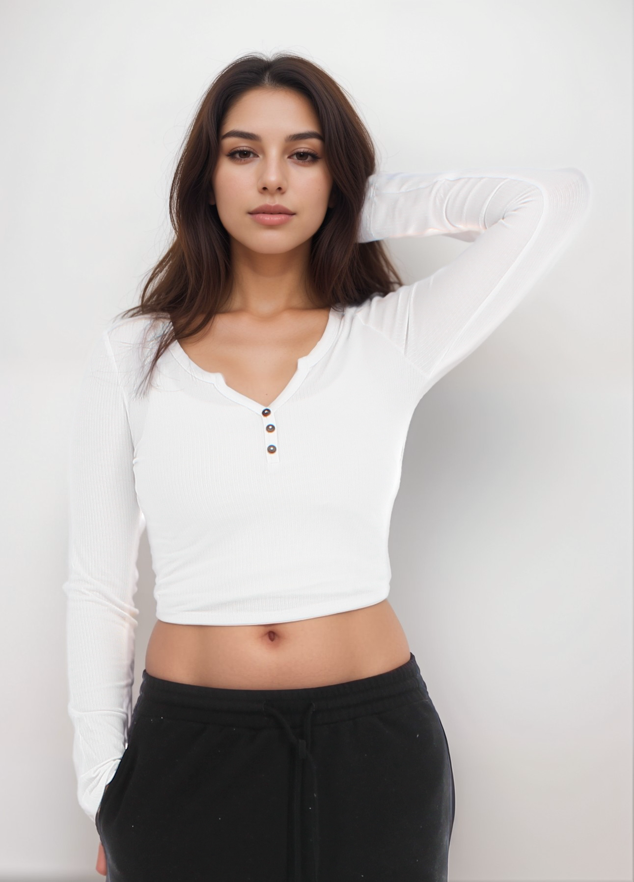 Button-Detail Long Sleeve Crop Top