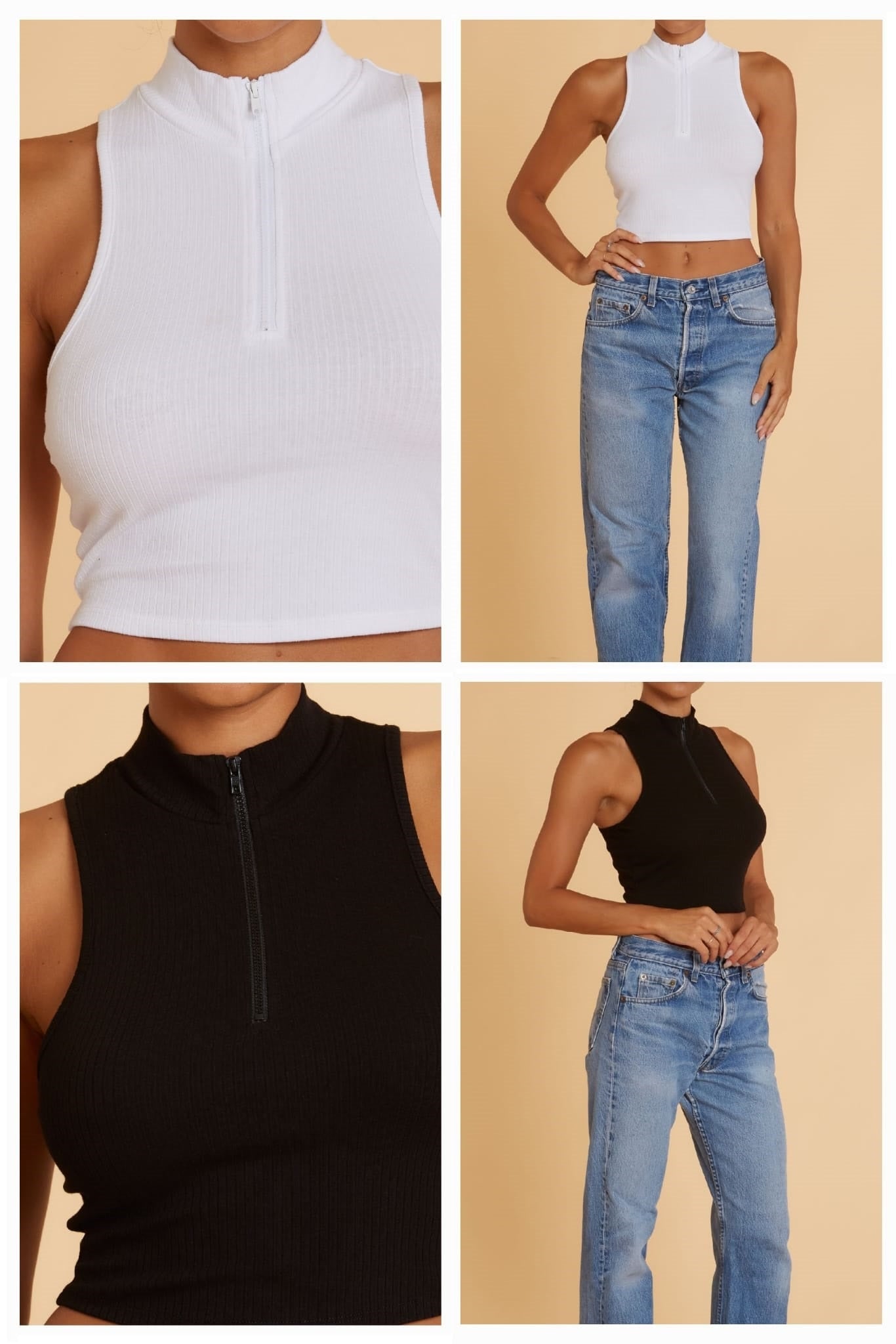 Collar Zip-up Crop Top