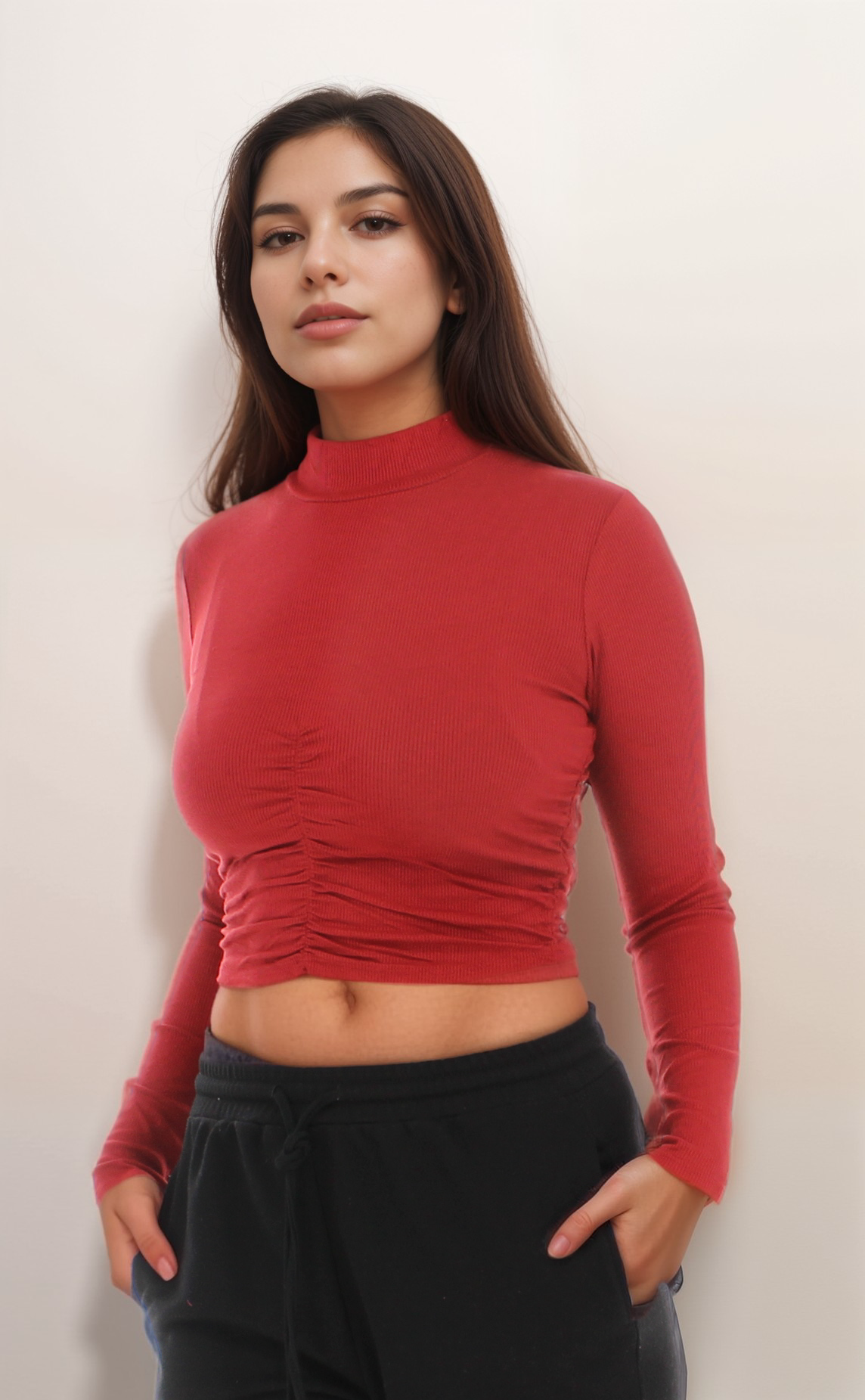 Ruched-Front Mock Neck Top