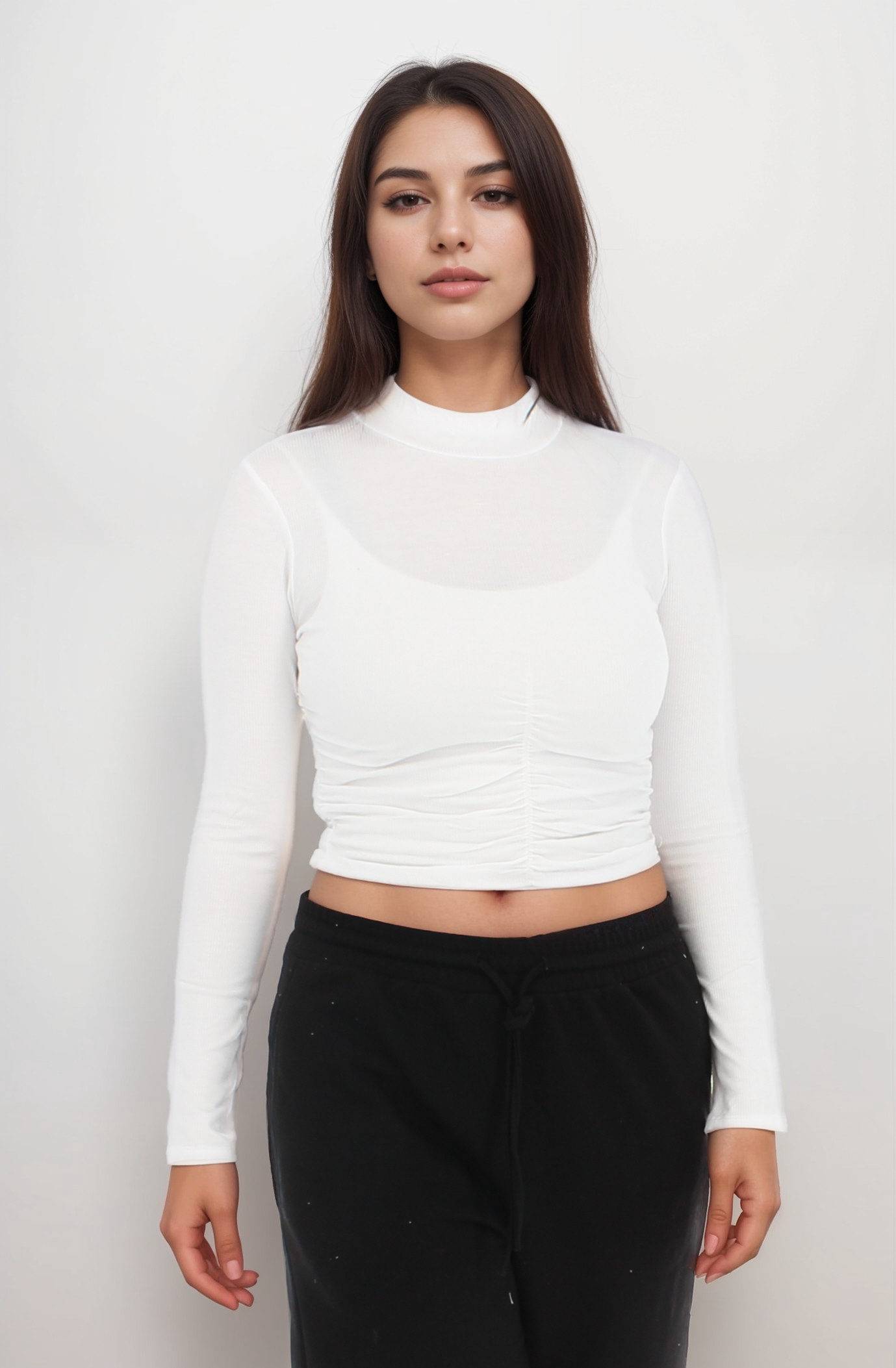 Ruched-Front Mock Neck Top