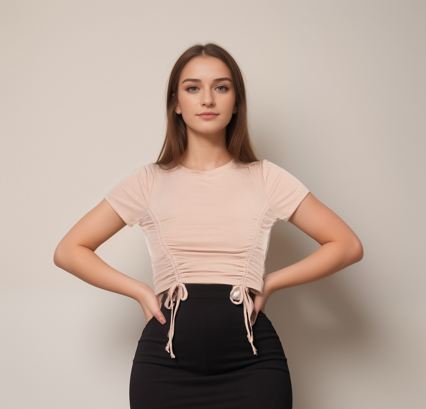 Ruched Drawstring Crop Tee