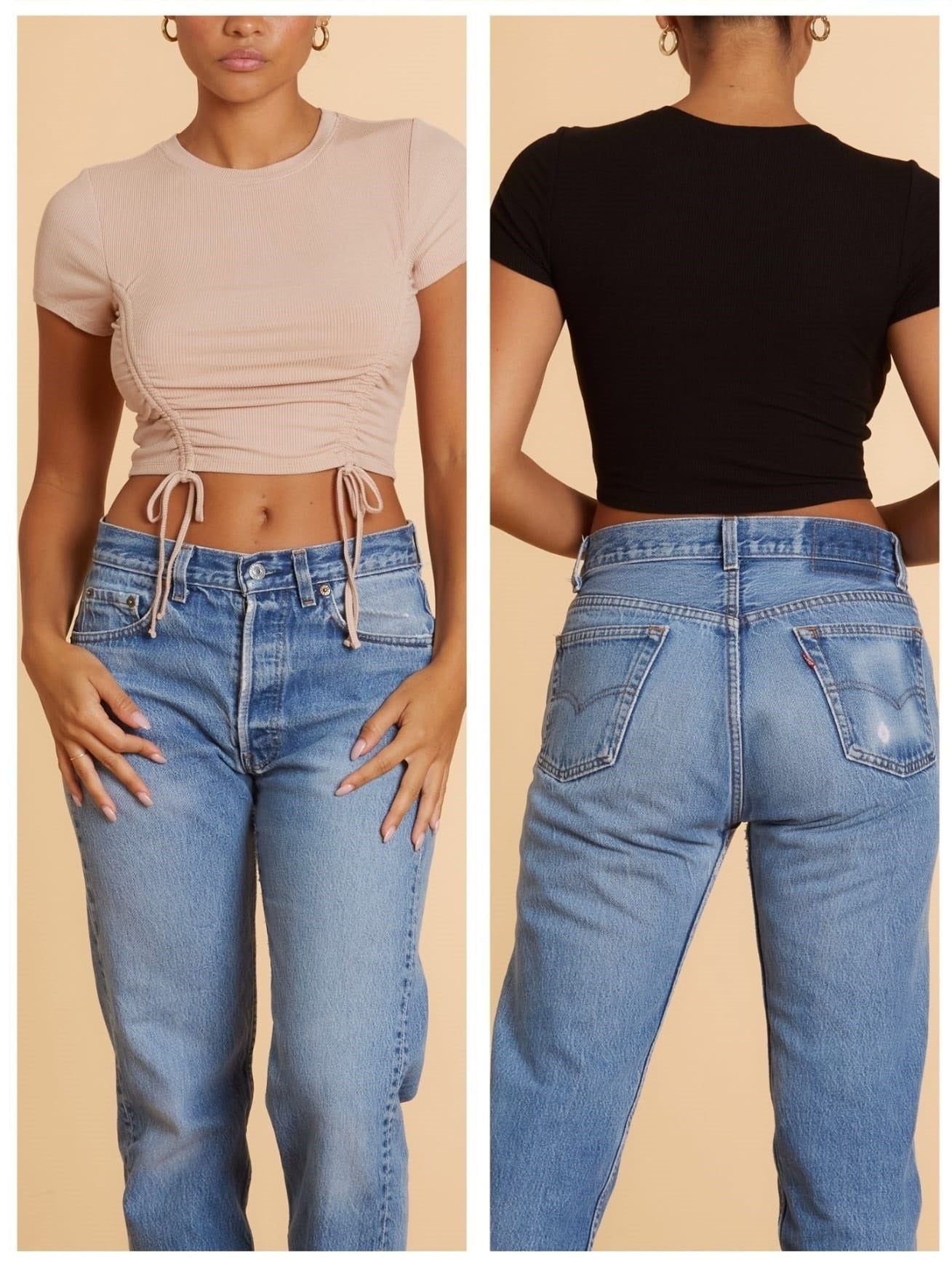 Ruched Drawstring Crop Tee
