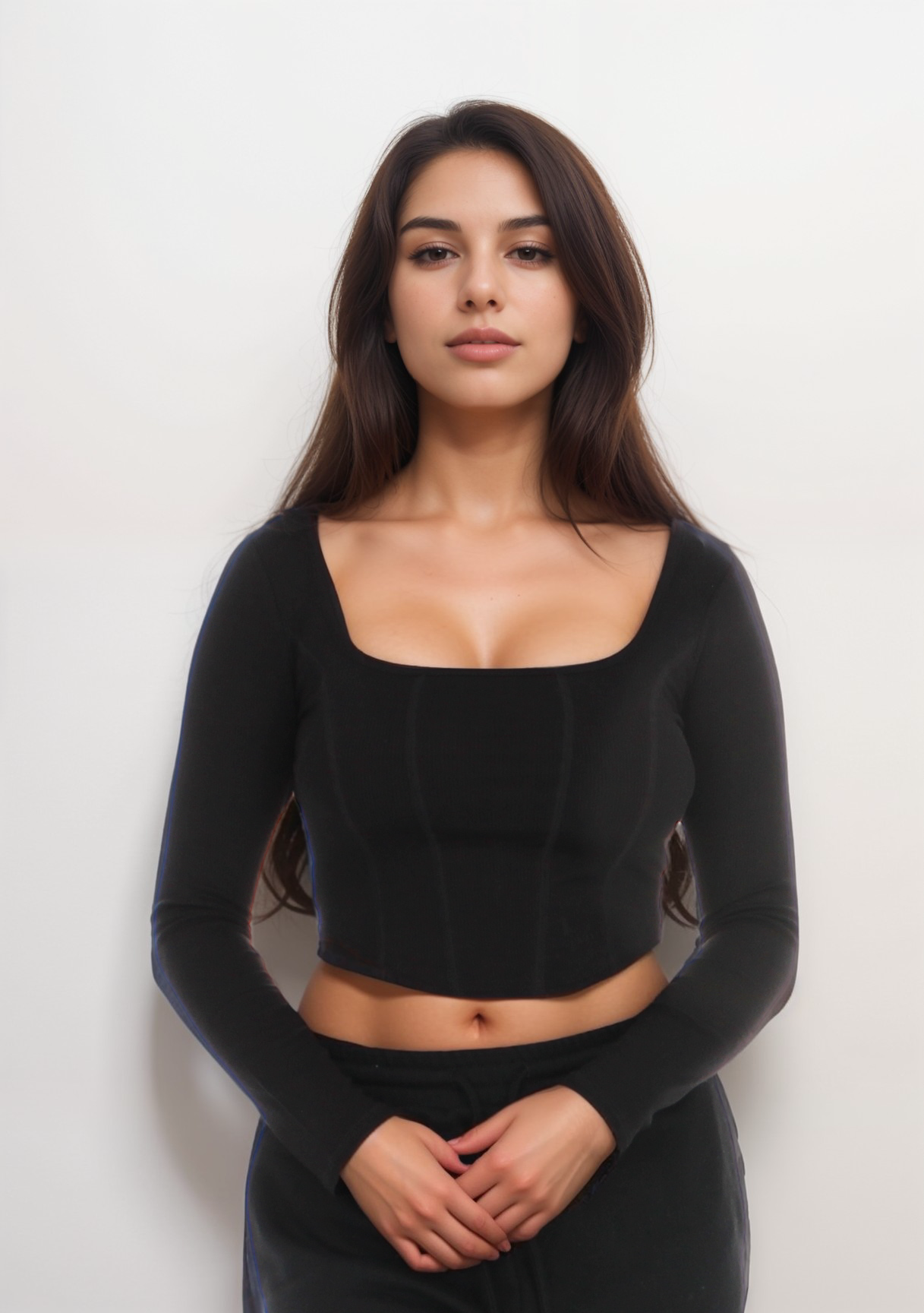 Square Neck Ribbed Corset Long Sleeve Top