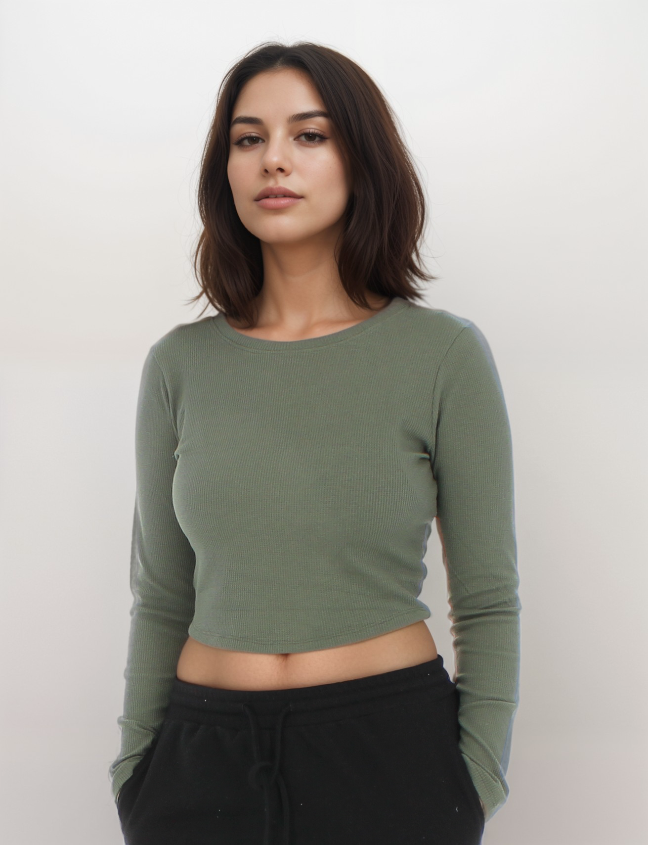 Square Neck Ribbed Corset Long Sleeve Top