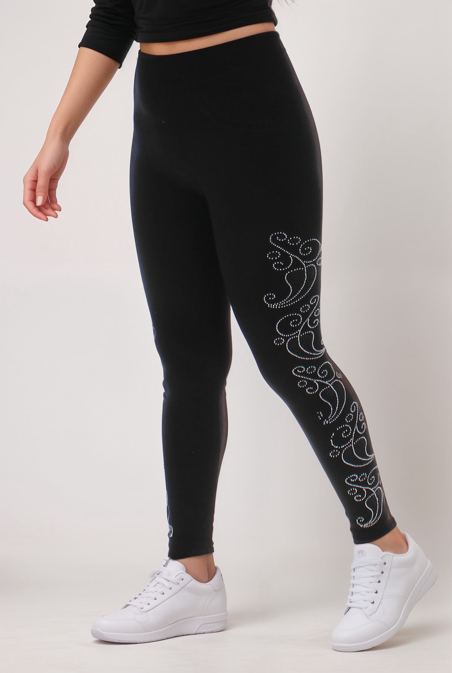 Rhinestone Detail High-Waist Fleece Leggings