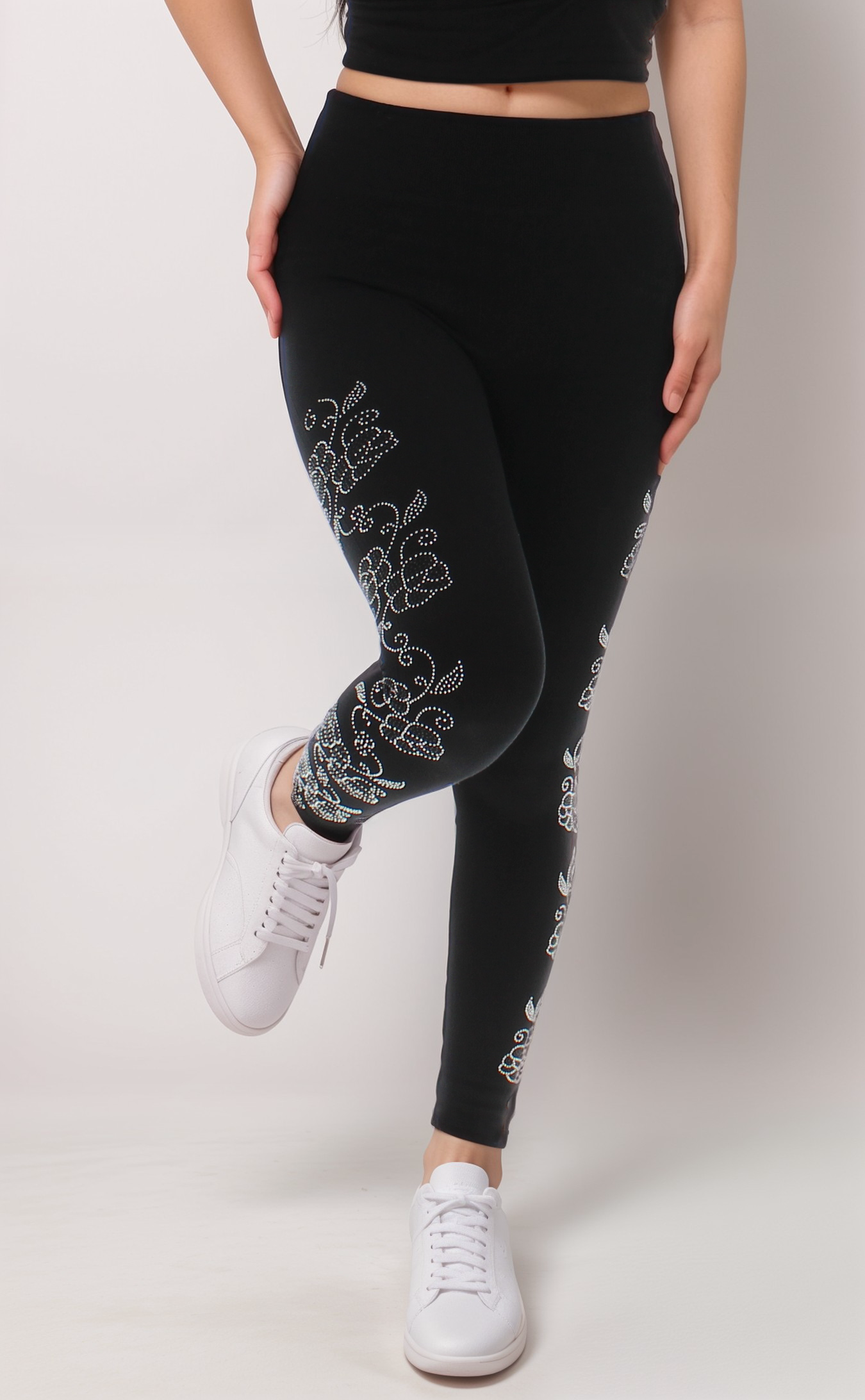 Rhinestone Detail High-Waist Fleece Leggings