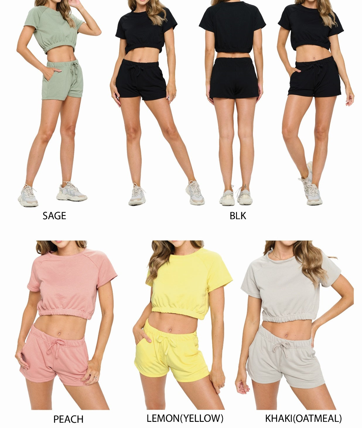 Elastic Waist Crop Top and Shorts Set