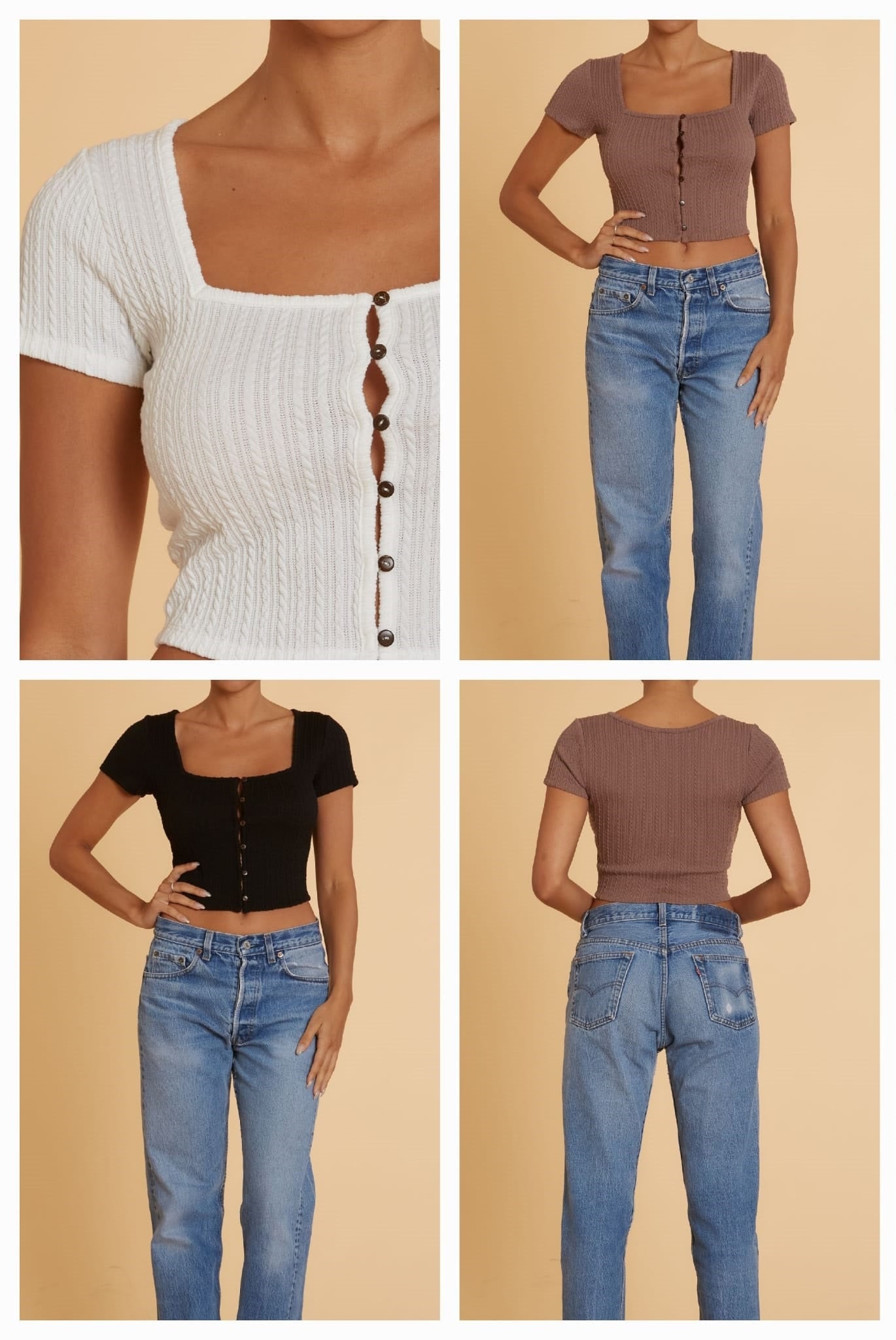 Square Neck Button-up Knit Top