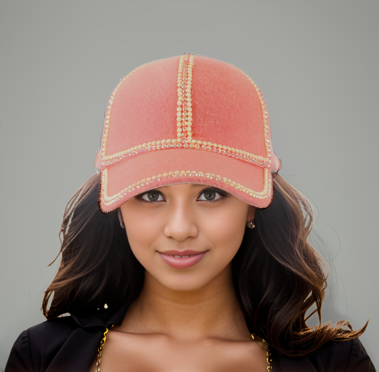 Pink and White Rhinestone Snap Cap