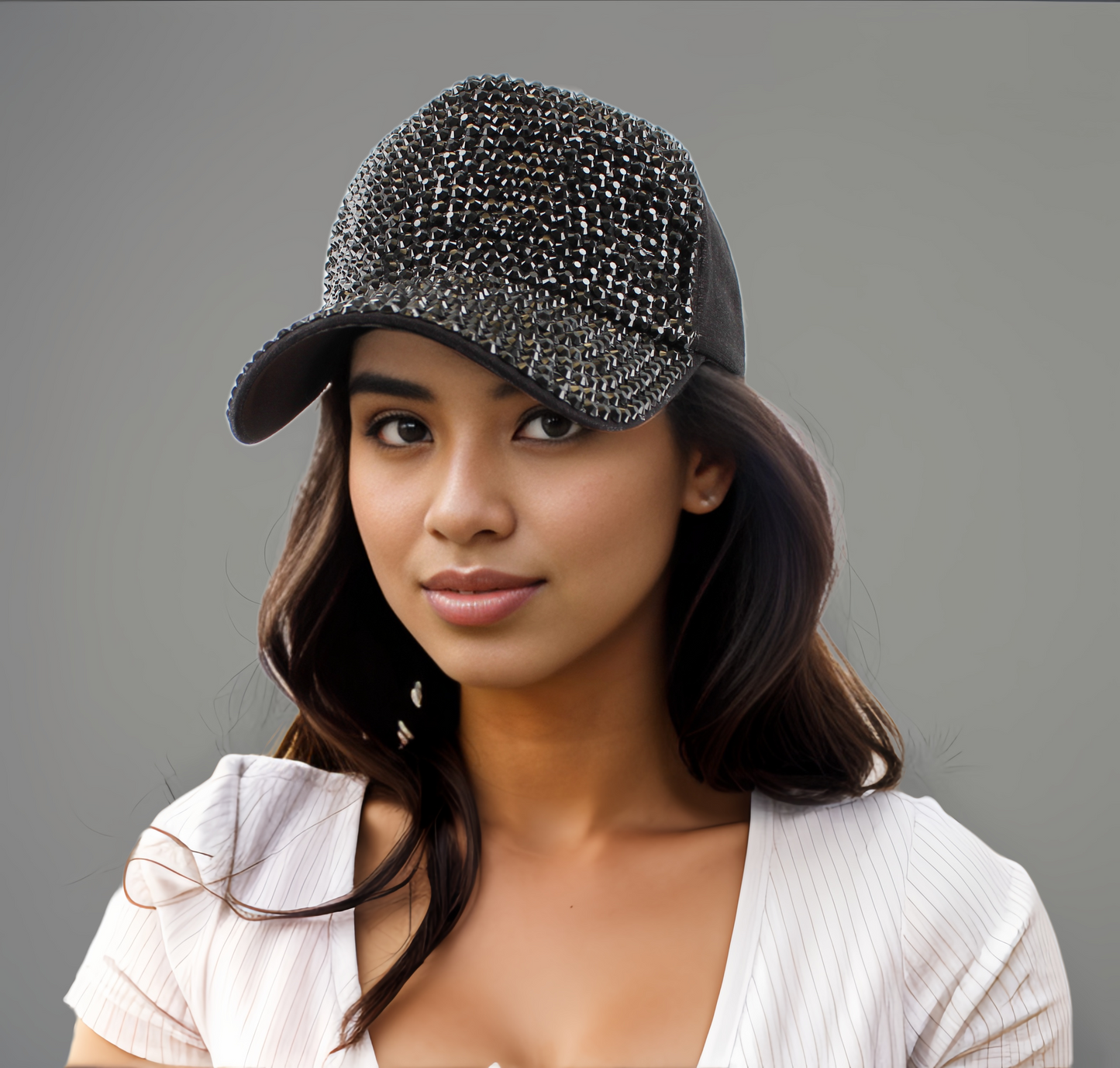 Black Rhinestone Snap Cap