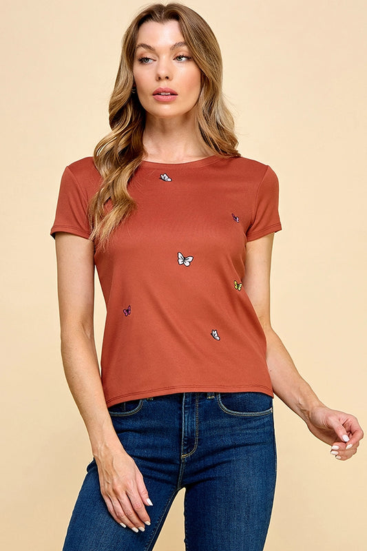 Butterfly Embroidered  Baby Tee