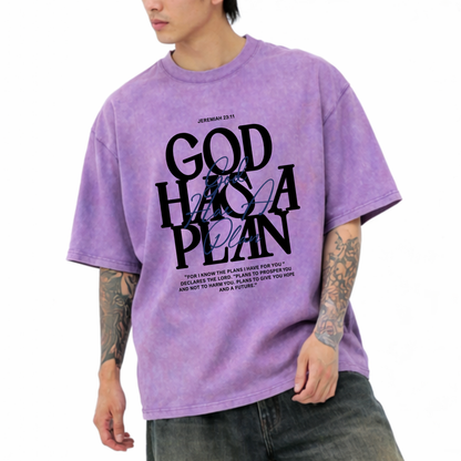 God Has A Plan- Acid Vintage Washed Tshirt