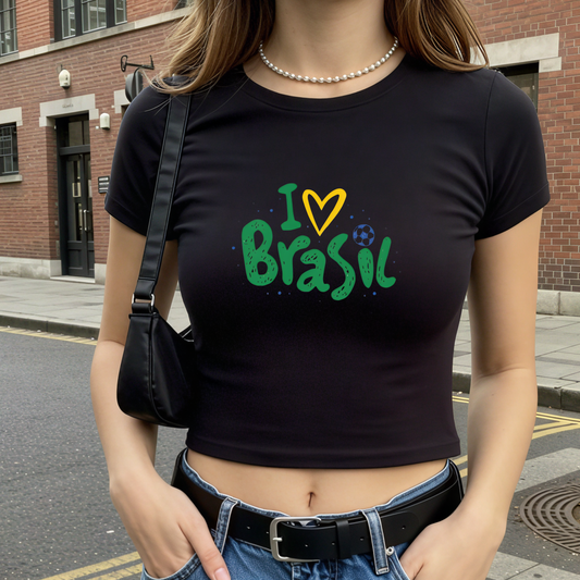 I love brasil - Crew Neck Short Sleeve Crop Baby Tee