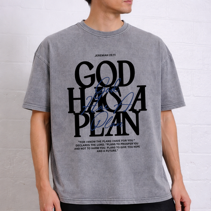 God Has A Plan- Acid Vintage Washed Tshirt