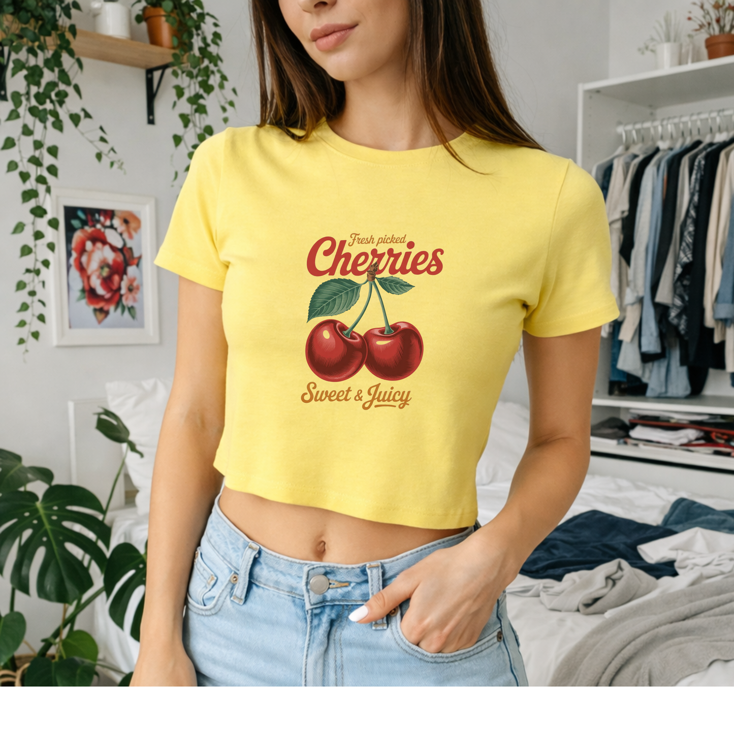 Fresh Picked Cherries - Crew Neck Short Sleeve Crop Baby Tee