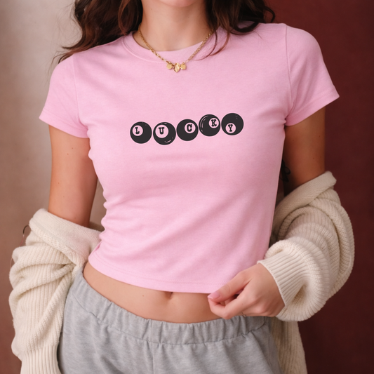 Lucky - Crew Neck Short Sleeve Crop Baby Tee