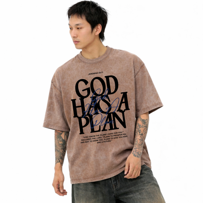 God Has A Plan- Acid Vintage Washed Tshirt