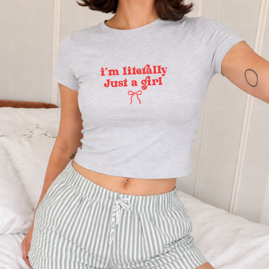 Literally - Crew Neck Short Sleeve Crop Baby Tee