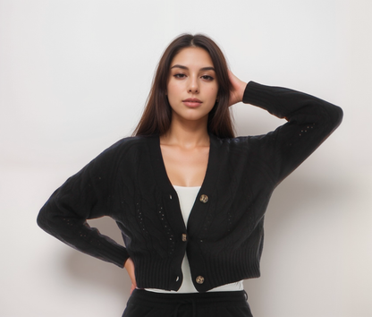 Crochet Knit Button-Up Cardigan