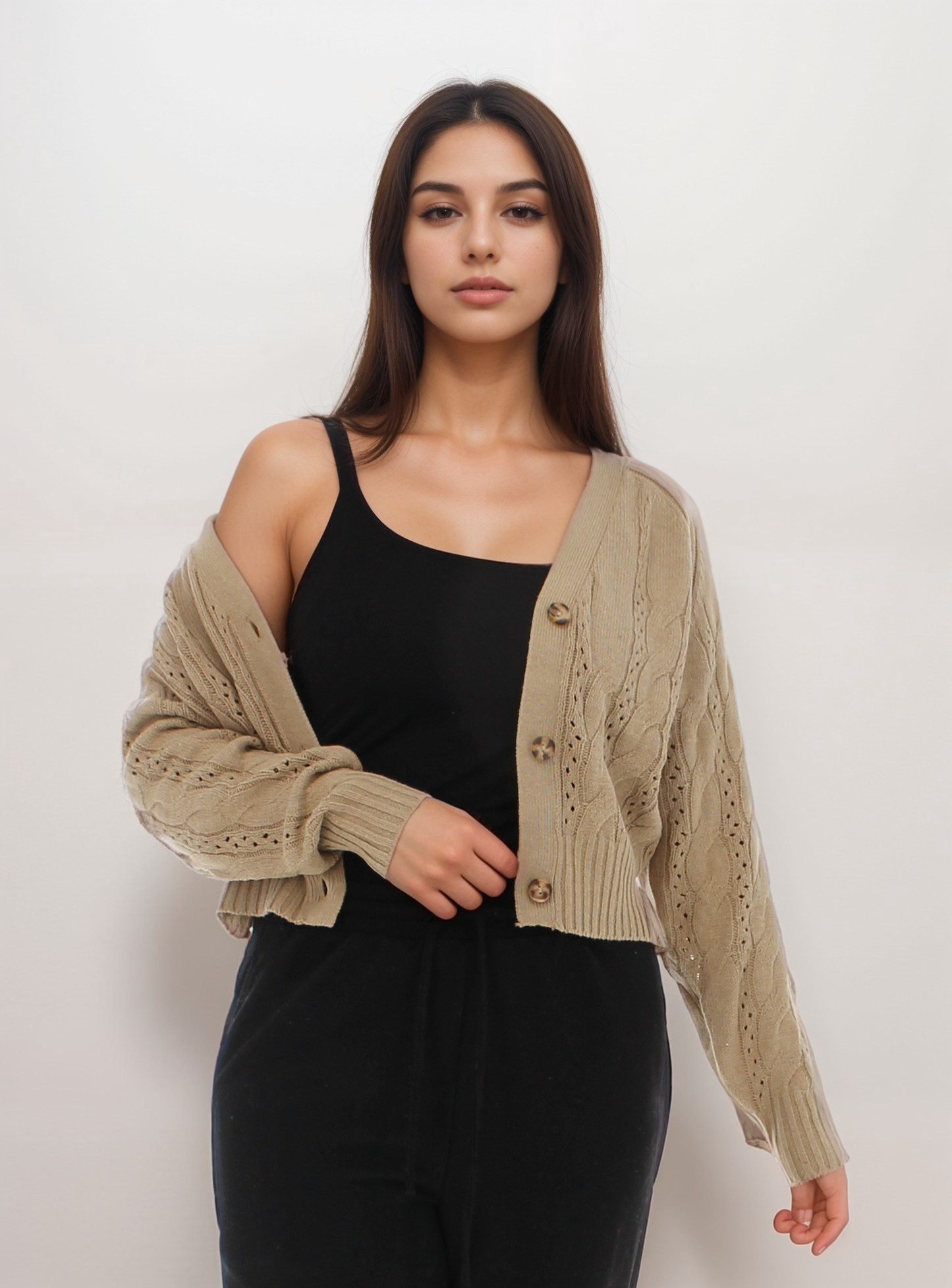 Crochet Knit Button-Up Cardigan