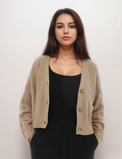 Crochet Knit Button-Up Cardigan