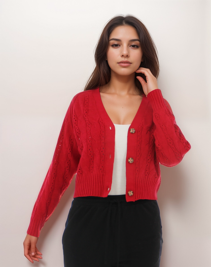 Crochet Knit Button-Up Cardigan