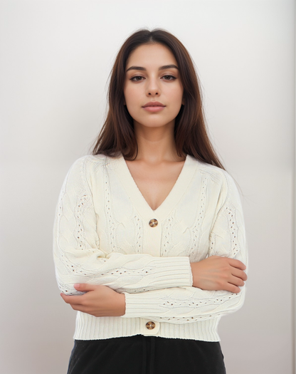 Crochet Knit Button-Up Cardigan