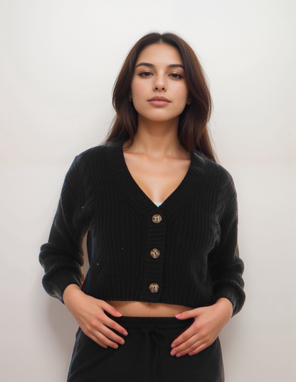Cropped Knit Cardigan with Button Detail