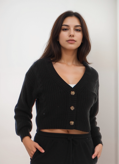 Cropped Knit Cardigan with Button Detail