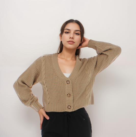 Cropped Knit Cardigan with Button Detail