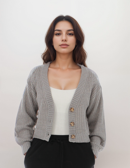 Cropped Knit Cardigan with Button Detail
