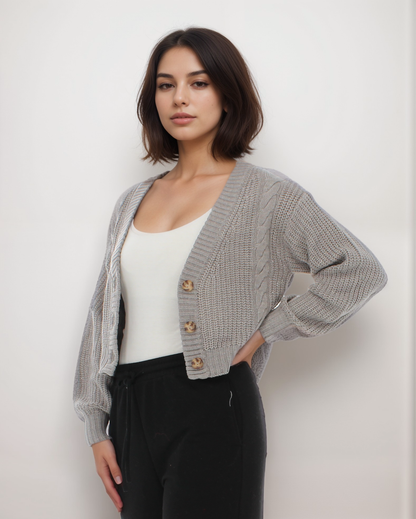 Cropped Knit Cardigan with Button Detail