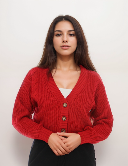 Cropped Knit Cardigan with Button Detail