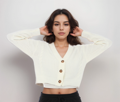 Cropped Knit Cardigan with Button Detail