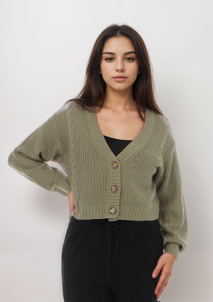 Cropped Knit Cardigan with Button Detail
