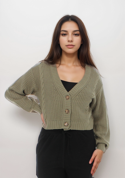 Cropped Knit Cardigan with Button Detail