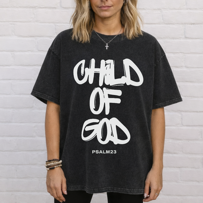 Child of God acid vintage washed Christian t shirt front view by Trendica
