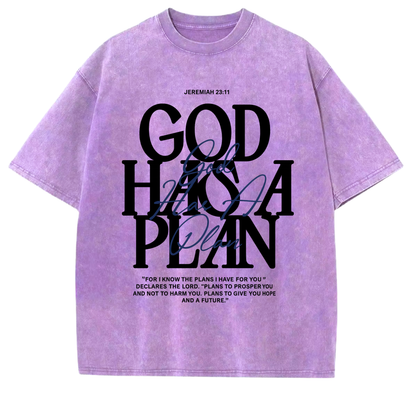 God Has A Plan- Acid Vintage Washed Tshirt