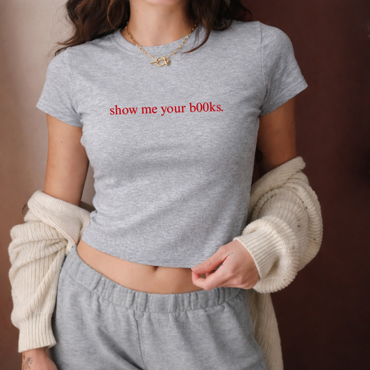Shoe me your books - Crew Neck Short Sleeve Crop Baby Tee