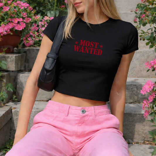 Most wanted - Crew Neck Short Sleeve Crop Baby Tee