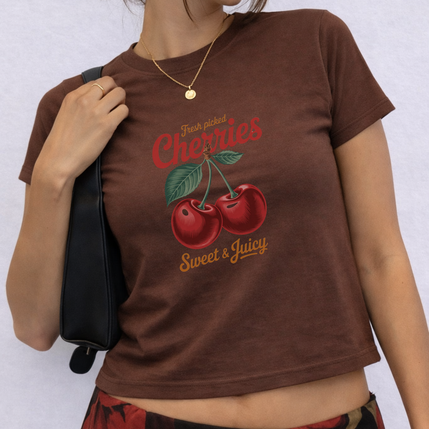 Fresh Picked Cherries - Crew Neck Short Sleeve Crop Baby Tee