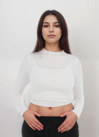 Lettuce Trim Long Sleeve Crop Top