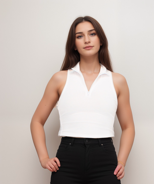 Collar Zip-up Crop Top