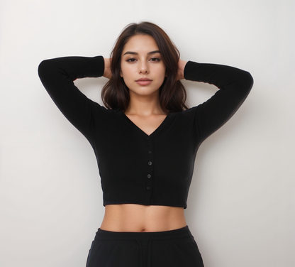 Button Down Cropped Cardigan Top